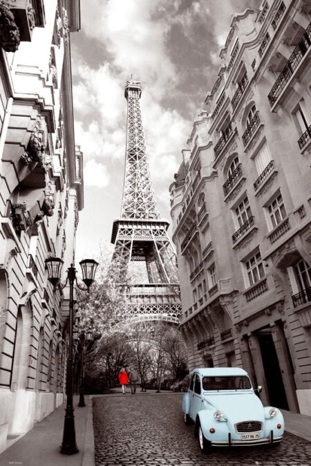 Постер Paris - Red Girl Blue Car 61х91.5 см