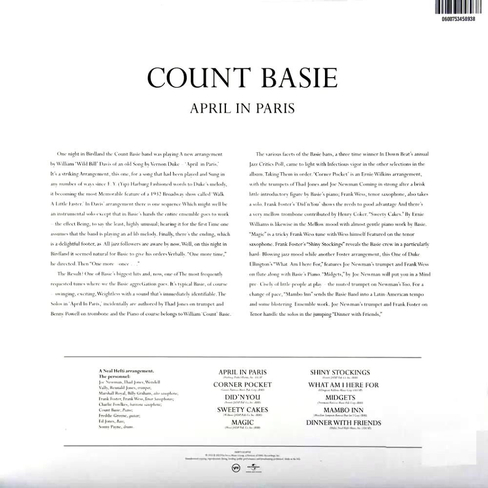 Count Basie Orchestra. April In Paris (LP) (180g) — изображение 2