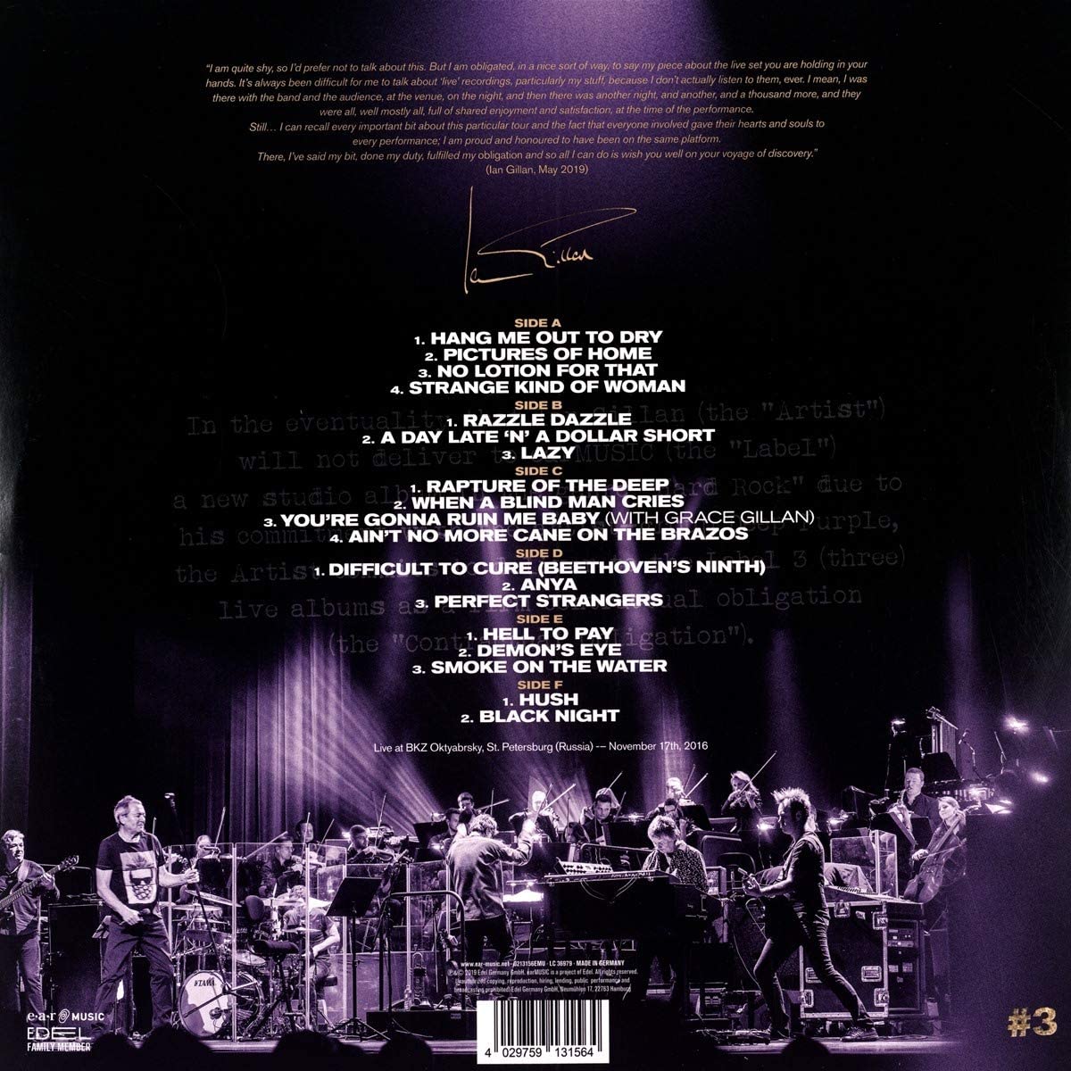 Ian Gillan With The Don Airey Band And Kirov Orchestra. Contractual Obligation #3: Live In St. Petersburg (3LP) — изображение 2