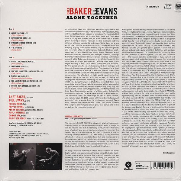 Chet Baker, Bill Evans. Alone Together (LP) (180g) — изображение 2
