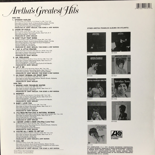 Aretha Franklin. Aretha's Greatest Hits (LP) — изображение 2