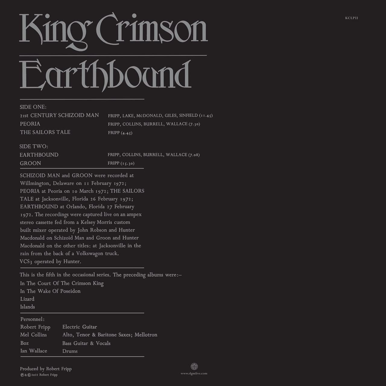 King Crimson. Earthbound (LP) — изображение 2