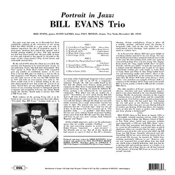 The Bill Evans Trio. Portrait In Jazz (LP) 180g, Gatefold, Deluxe Edition — изображение 2