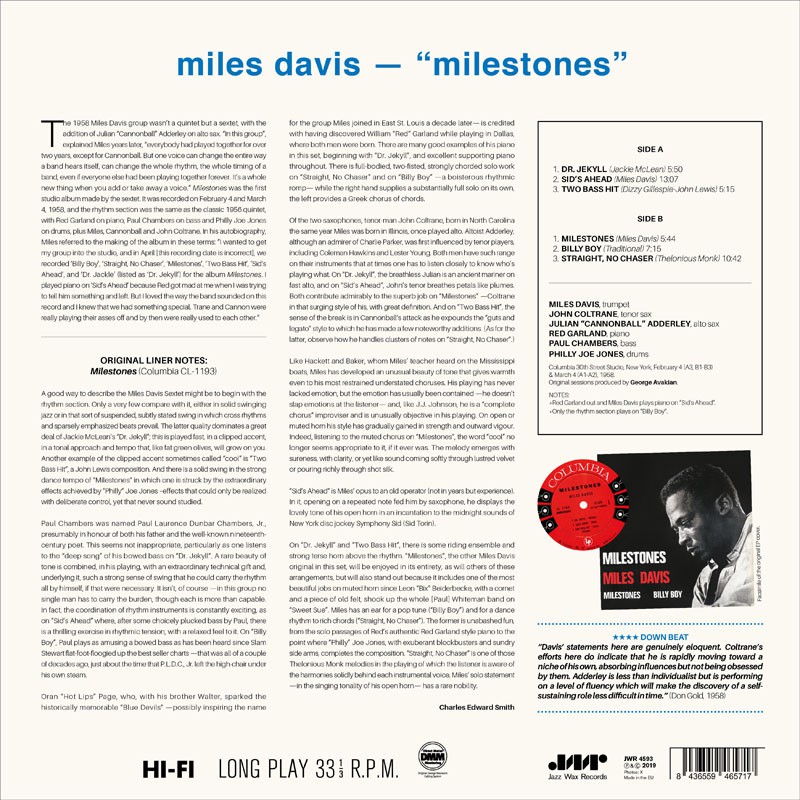 Miles Davis. Milestones (LP) 180g, Limited Edition, Remastered — изображение 2