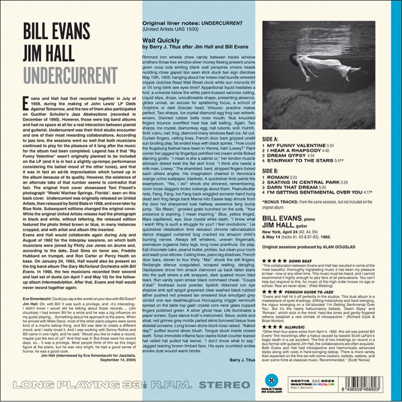 Bill Evans, Jim Hall. Undercurrent (LP) 180g, Blue, Limited Edition — изображение 2